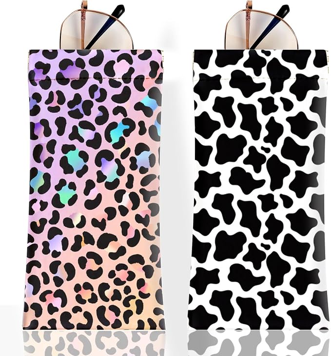 Anikathy 2Pcs Sunglass Eyeglass Glasses Case Soft PU Leather with Cleaning Cloth Cute Glasses Pouch Bag for Men Women Girs