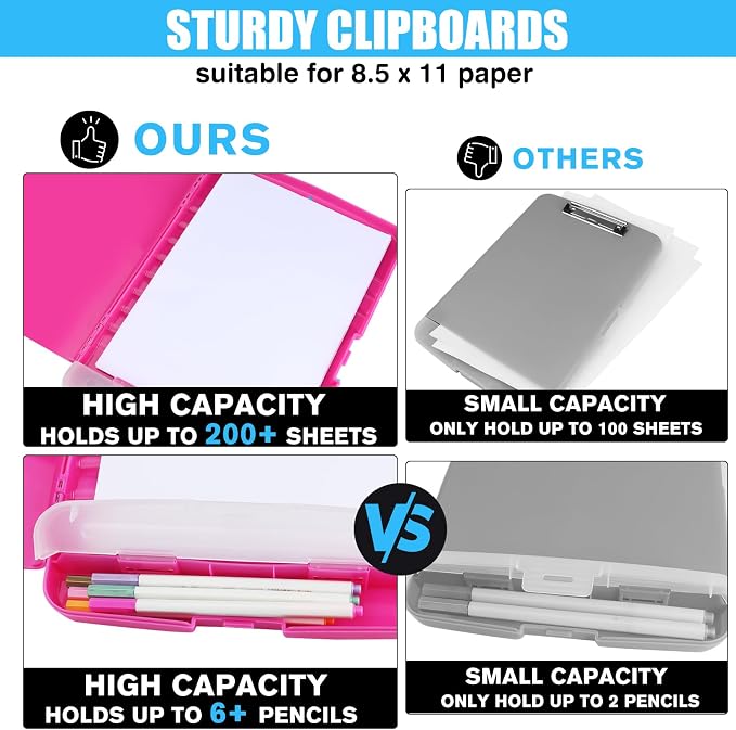 Plastic Clipboard with Storage,A4 Nursing Clipboard Folder with Pen Holder,Cute Clip Boards 8.5x11 Heavy Duty,Side Opening for Office,School,Home Work,Hot Pink