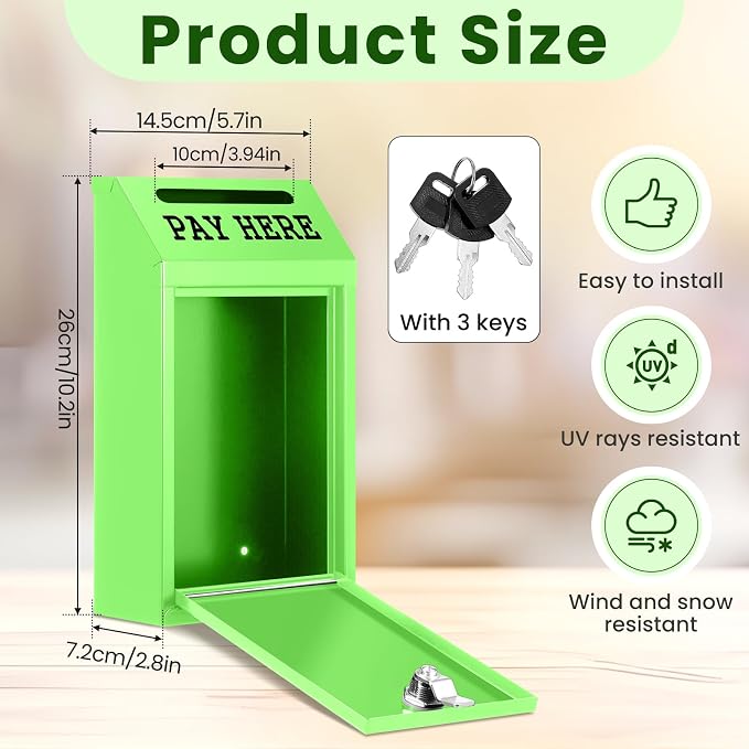 Yaocom Safe Metal Cash Box for Farm Stand – Money Drop and Secure Donation Collection, Wall Mount Lockable Unit with Pre Drilled Holes for Outdoor Self Serve(Grass Green,10.2 x 5.7 x 2.8 Inch)