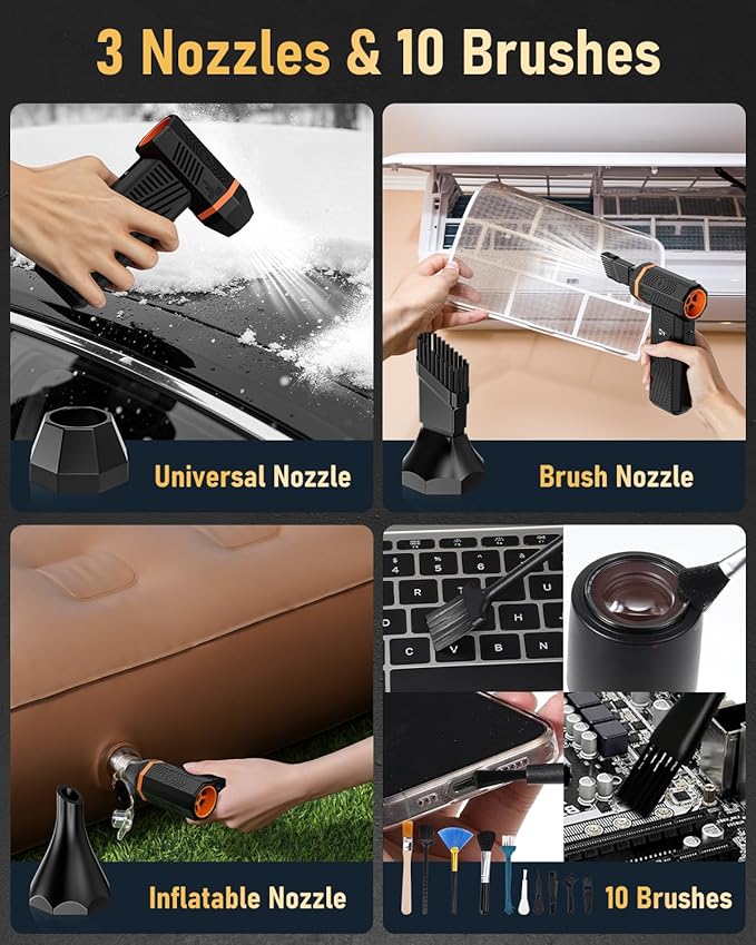 Compressed Air Duster, 180000RPM Electric Air Duster with 4-Speed Adjustable & Display Screen & LED Light & 5000mAh Battery, Rechargeable Cordless Electronics Air Blower for Keyboard/PC/Car