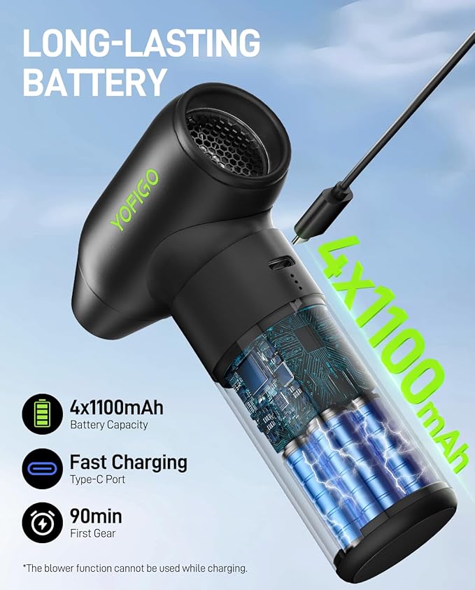 150,000 RPM Electric Air Duster [Aluminum Alloy], 180W Powerful Compressed Air Blower for PC Cleaning, 4400mAh 3-in-1 Vacuum & Air Pump for Inflatables, Portable Mini Leaf Blower for Car Home