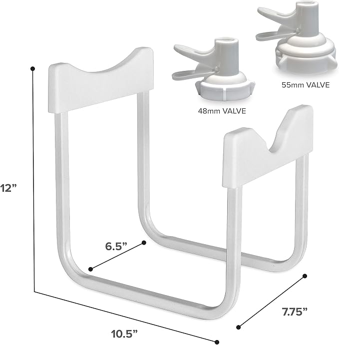 Brio Stainless Steel 3-5 Gallon Water Jug Stand and 2 Dispenser Valves, Non Slip Stand with BPA Free Fast Flow Water Spout Fits Both 48mm and 55mm Bottles 2 CAPS Included (White), 12 inches
