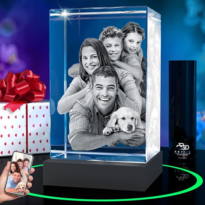 ArtPix 3D Premium Crystal Photo, Personalized Gifts for Father, Dad, Men, Husband, Grandpa, Great Customized Gift With Your Own Photo for Mom, Wife, Women, Custom Glass 3D Laser Etched Picture Frame