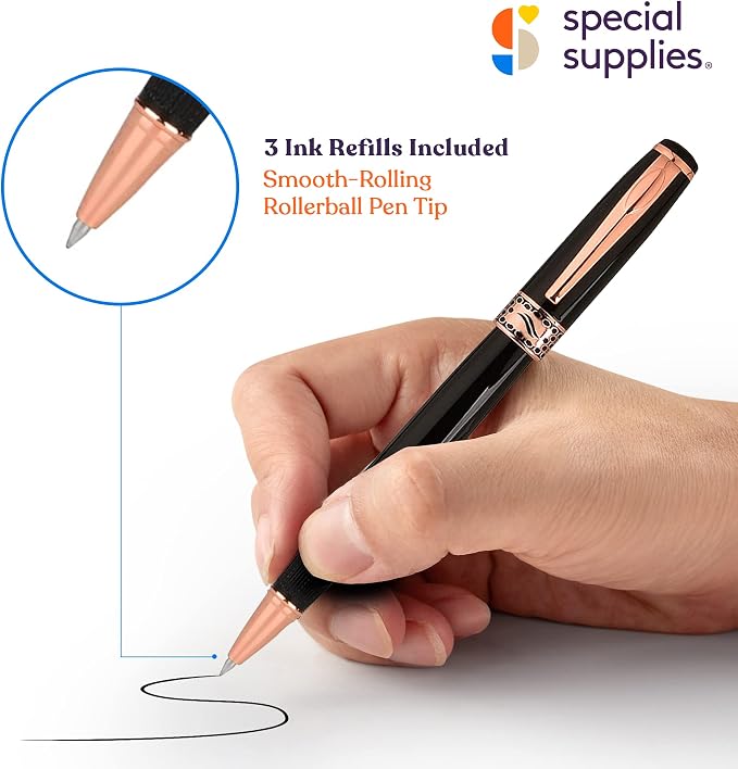 Special Supplies 3 Pack Weighted Pens for Hand Tremors, Low Dexterity, Poor Grip Strength, and Parkinson’s Patients, Storage Box and 3 Ink Refills Included