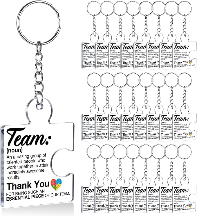 Team Appreciation Gifts Bulk Thank You Keychains for Coworkers | Gift Set for Employee, Staff, Teachers, Teamwork Puzzle Piece Keyring, Acrylic