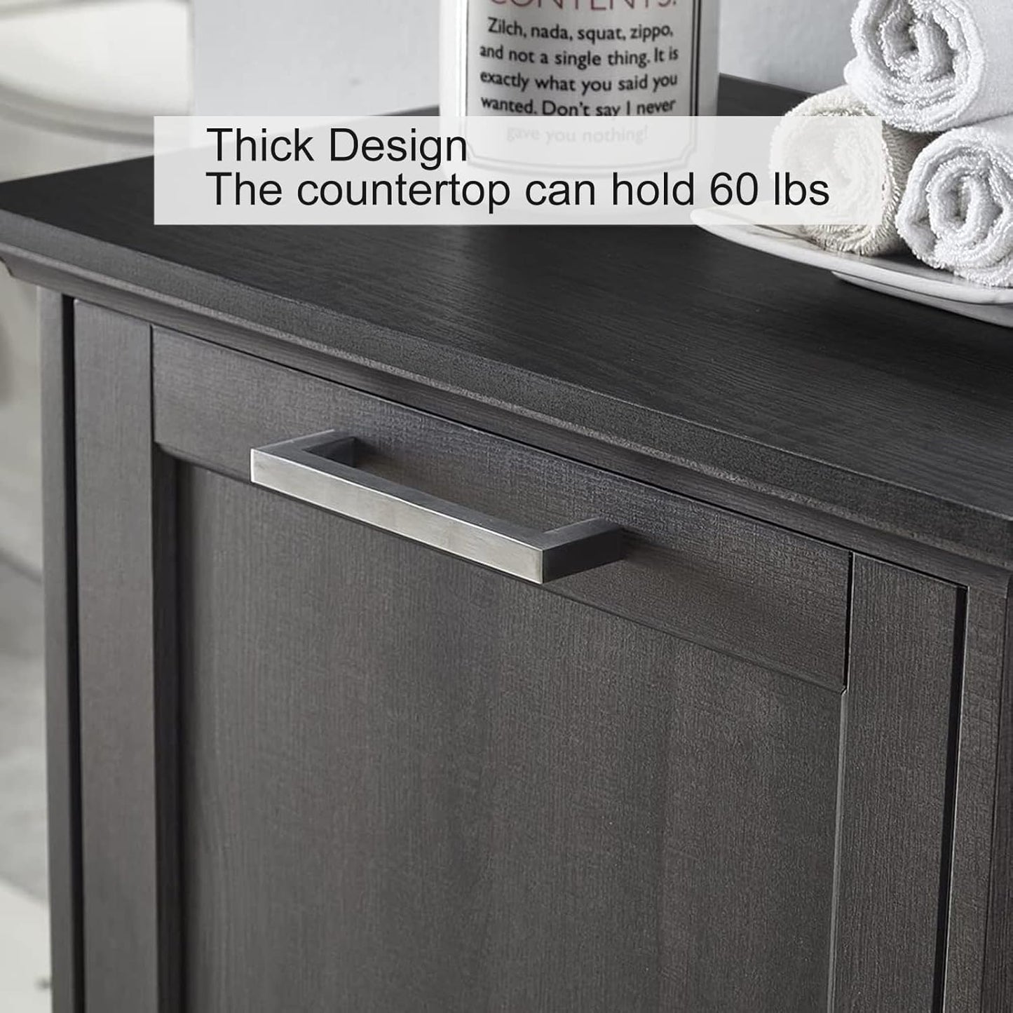 OLD CAPTAIN Wooden Tilt Out Trash Cabinet, Hidden Trash Can Kitchen Holds 10 Gallons (Dark Brown+Black Top Panel)