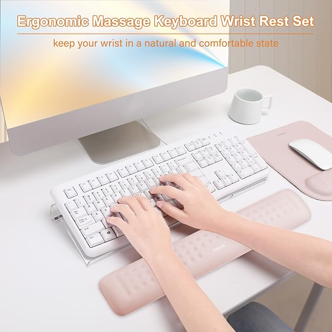 MOSISO Keyboard Stand&Wrist Rest Support for Keyboard &Mouse Pad Set | Ergonomic Massage Wrist Rest Set, Easy Typing Working Acrylic Clear Stand for Office Home, Apricot
