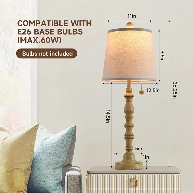 Lamps Set of 2 Modern Farmhouse Table Lamp Bedside Reading Lamps Living Room End Tables Set Lamps for Night Stands Bedroom Night Lamp,High 26.26 Inch,White,Sepia Fabric Lamp Shade,Bulb Not Included