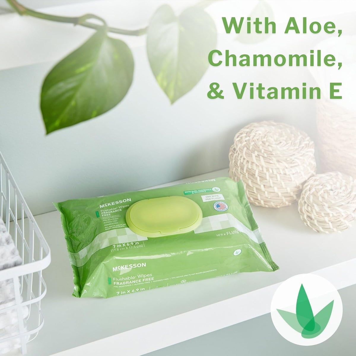 McKesson Flushable* Adult Wet Wipes – 576 Wipes (12 Pack of 48) – Aloe & Vitamin E, Plant-Based Cleansing Wipes, Unscented