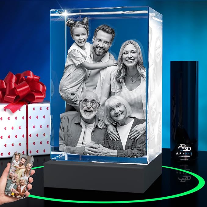 ArtPix 3D Premium Crystal Photo, Personalized Gifts for Women, Wife, Mom, Her, Him, Men, Great Customized Gift With Your Own Photo - Anniversary, Wedding, Birthday - Custom Glass 3D Laser Etched Picture Frame