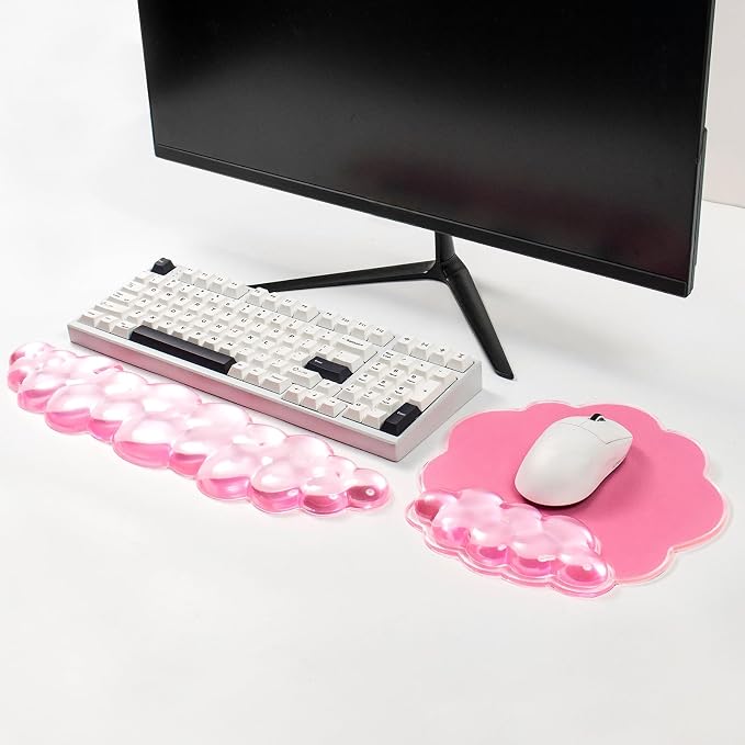 Pink Cloud Gel Wrist Rest for Keyboard and Mouse, Ergonomic Mouse Pad with Wrist Support Non-Slip Base for Typing Pain Relief/Computer/Laptop/Gaming/Home/Office (Cloud Shape, Pink)