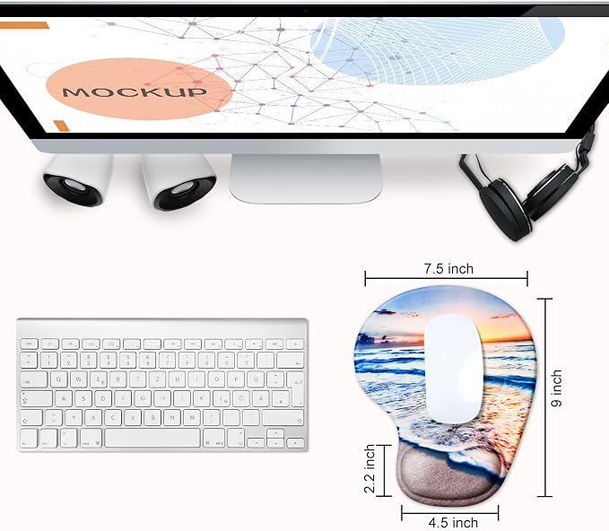 JIKIOU Ergonomic Mouse Pad with Gel Wrist Rest 2 Pack, Portable Small Beach | Upgraded-Prevent Gel Leakage, Ergonomic Design for Pain Relief, Cooling Gel filled, Smooth Lycra Surface, Non-Slip PU Base