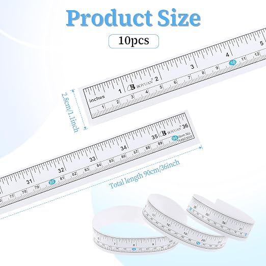 JJUNW 10 Pcs Self Adhesive Measuring Tape, Left-Right Reading, Ruler Tape | Measure Tape with Adhesive Backing, with Imperial and Metric Scales, for Workbench Table Saw Drafting Table, 36 Inches 90 CM