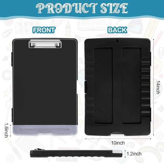 Crtiin 6 Pcs Colored Clipboard with Storage, 8.5 x 11 Inch Heavy Duty Plastic Nursing Clipboard Folder with Pen Holder A4 Medical Holder for Nurse Doctor Teacher Office, Organization (Black)