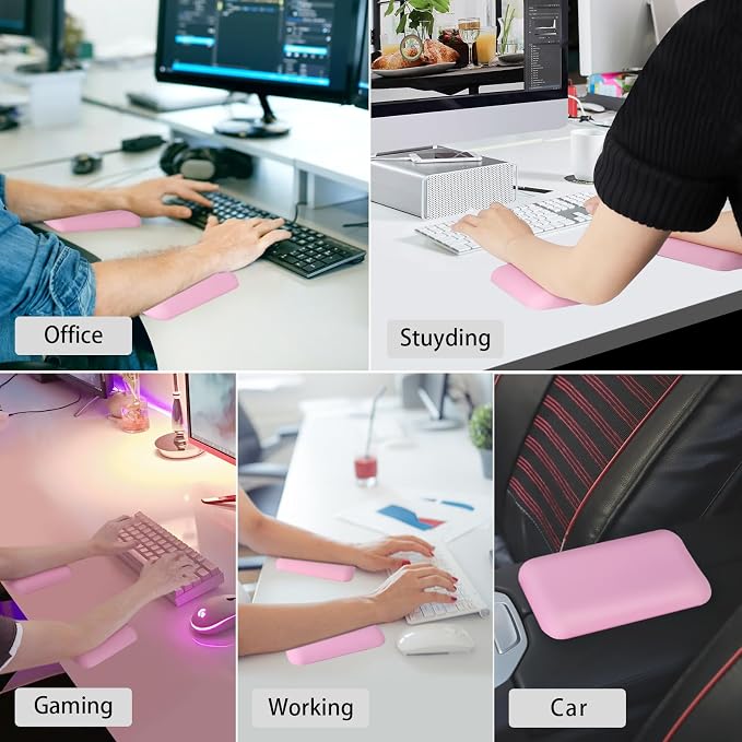 Leolee Elbow Rest Pads for Desk, Pink Ergonomic Wrist Rest Arm Rest Pads | Memory Foam & Non-Slip Base, Armrest Cushion Support Pad Relieve Elbow and Wrist Pain for Computer, Office, 2 Packs