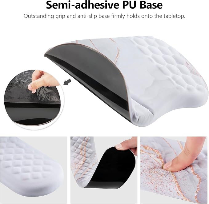 Ergonomic Mouse Pad & Keyboard Wrist Rest Set, Memory Foam | Memory Foam Wrist Cushion, Non-Slip PU Base, Massage Design, Relieves Wrist Pressure for Work, Gaming & Office Use,White