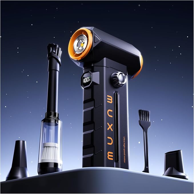 MUXNW 2-in-1 Air Duster & Vacuum, 130000 RPM | 8000mAh USB-C, 100-speed, blower/vacuum for PC, keyboard, car, home. Cordless mini 2-in-1
