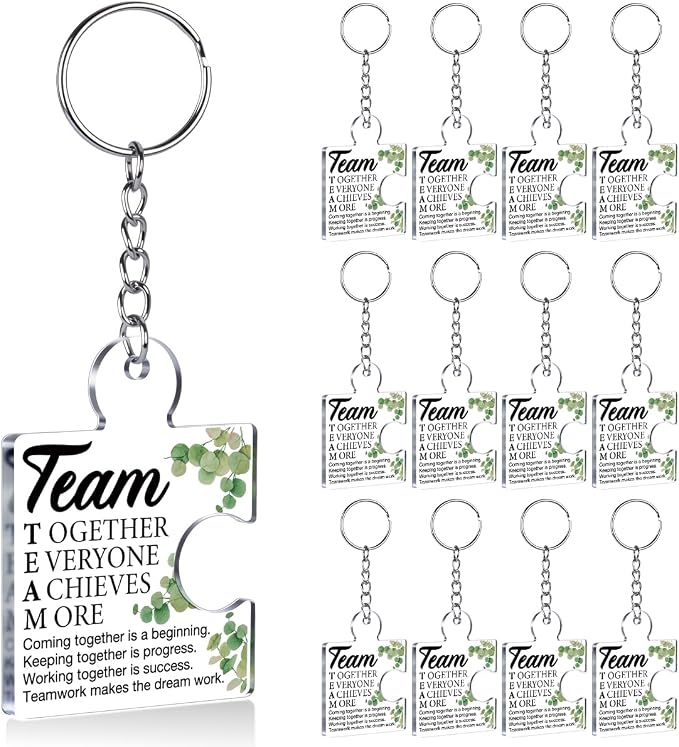 Team Appreciation Gifts Bulk Thank You Keychains for Coworkers | Gift Set for Employee, Staff, Teachers, Teamwork Puzzle Piece Keyring, Acrylic