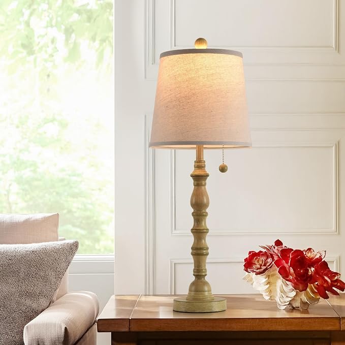 Lamps Set of 2 Modern Farmhouse Table Lamp Bedside Reading Lamps Living Room End Tables Set Lamps for Night Stands Bedroom Night Lamp,High 26.26 Inch,White,Sepia Fabric Lamp Shade,Bulb Not Included