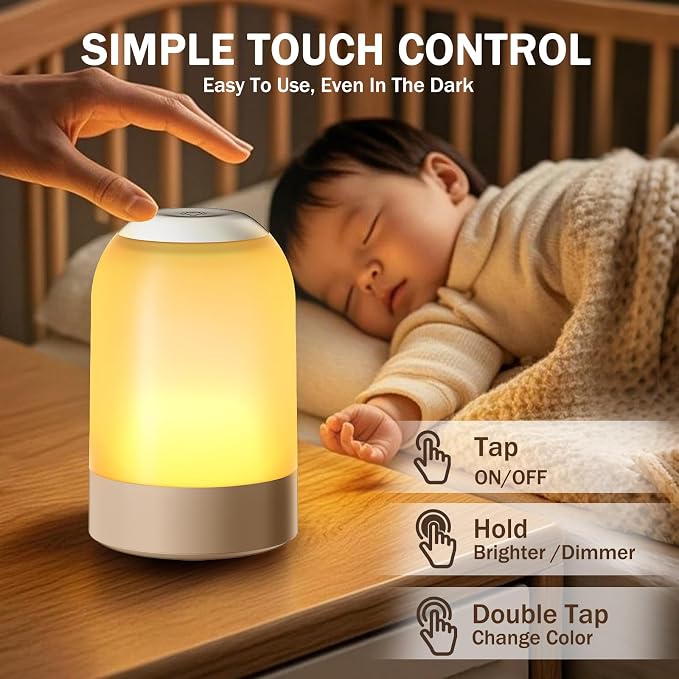 G Keni 2 Pack Rechargeable Night Lights, Portable Touch Nightlights with Amber Warm White Light, Dimmable Egg Night Lights with 1H Timer, Cordless Bedside Lamps for Baby Nursery, Kids & Bedroom