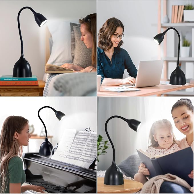 EJIAXIN Desk Lamp for Home Office, LED Reading Light, Small Adjustable Flexible Gooseneck Table Lamp, Eye-Caring Desk Lamp for College Dorm Room Study Lamp, Black