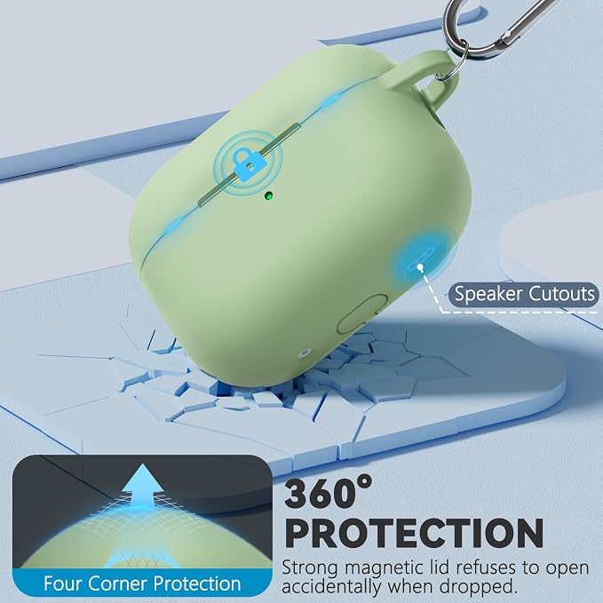 Ljusmicker for AirPods Pro 3 Case 2025 with Cleaner Kit,Magnetic Mint Green | Soft Silicone Protective Cover for Apple AirPod Pro 3rd Generation Case with Keychain for Women Men,Shockproof,Magnetic