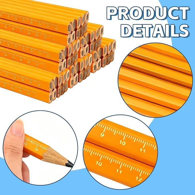 30 Pcs Carpenter Pencils - Octagonal Hard Black Woodworking Pencils, Heavy Duty Construction with 15cm Scale for Wood, Brick, Concrete Marking（Yellow）