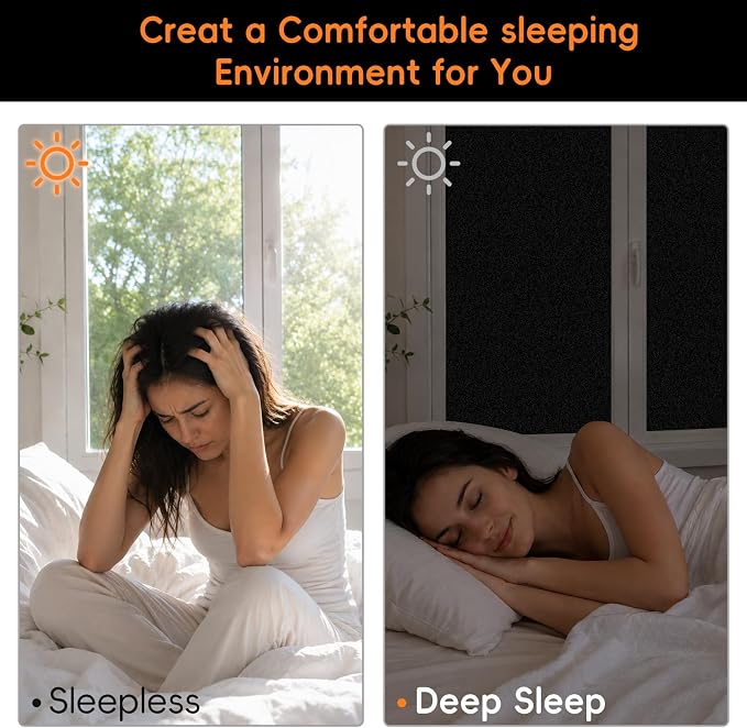Blackout Window Privacy Film, Removable Window Cover Static Cling, Darkening Light Heat Blocking, Window Tint for Home Garage Bedroom Day Sleep, Black 17.5 Inch * 78.74 Inch
