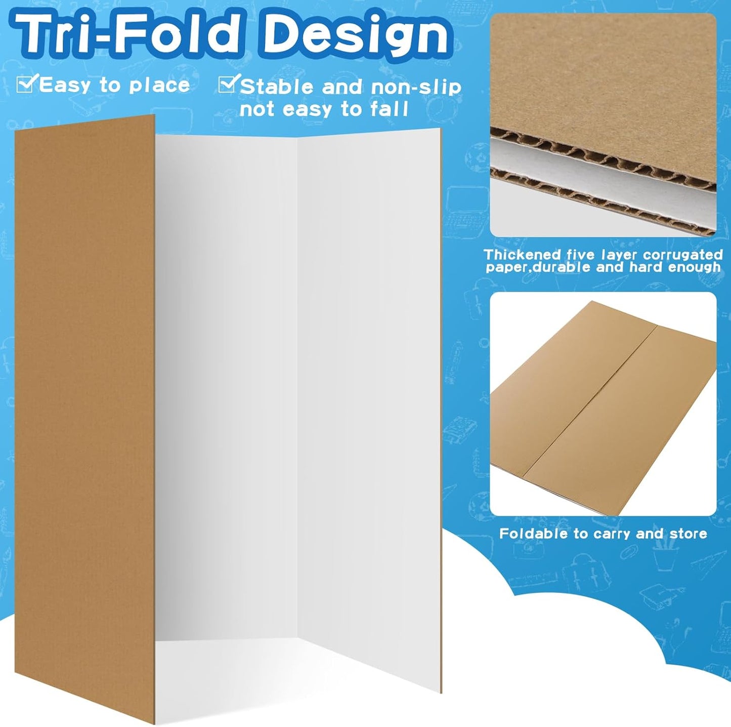 VinTS 8 PCS 36" x 48" Trifold Poster Board White Trifold Foldable Display Poster Board for School Projects, Science Fair,Graduation Exhibitions