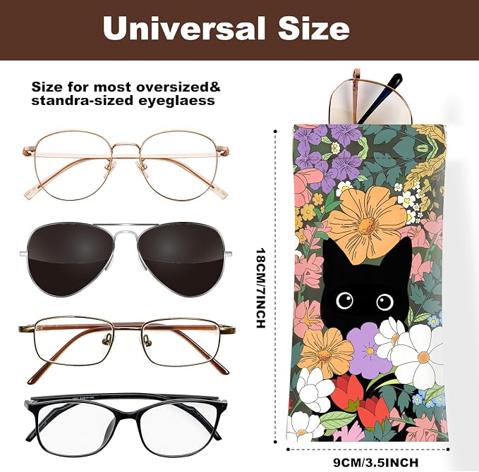 Anikathy 2Pcs Sunglass Eyeglass Glasses Case Soft PU Leather with Cleaning Cloth Cute Glasses Pouch Bag for Men Women Girs