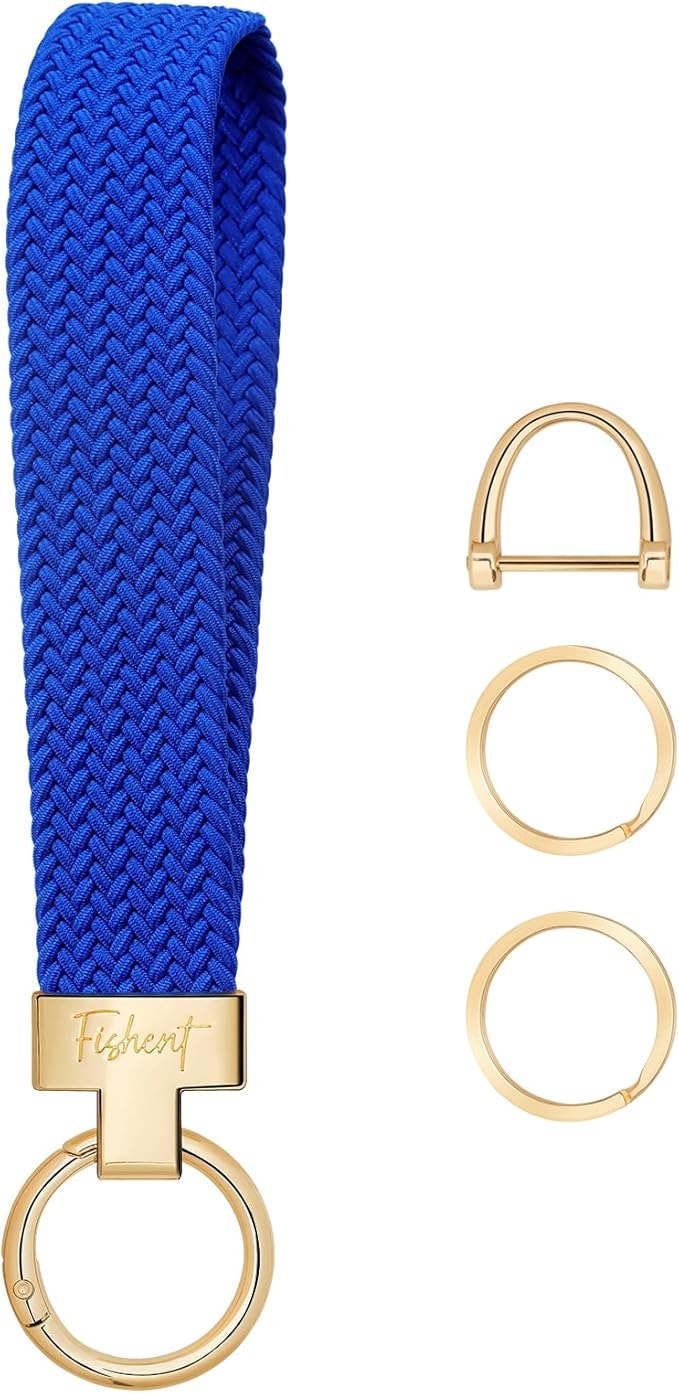 Fishent Stretchy Wristlet Keychain, Cute Key Chain, Woven Wrist Lanyard for Car Keys with 3 Keyrings and D-ring for Women Men