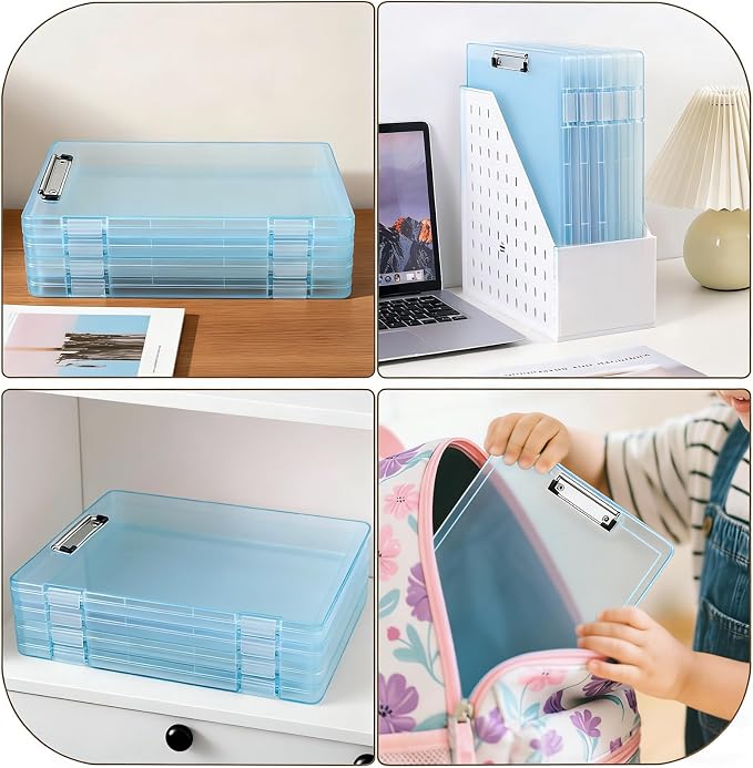 Letter Size Clipboard with Storage 8.5 * 11, Plastic Clear Blue Clipboard File Box A4 Nursing Clip Board for School & Office with Christmas Stickers (Clear Blue)