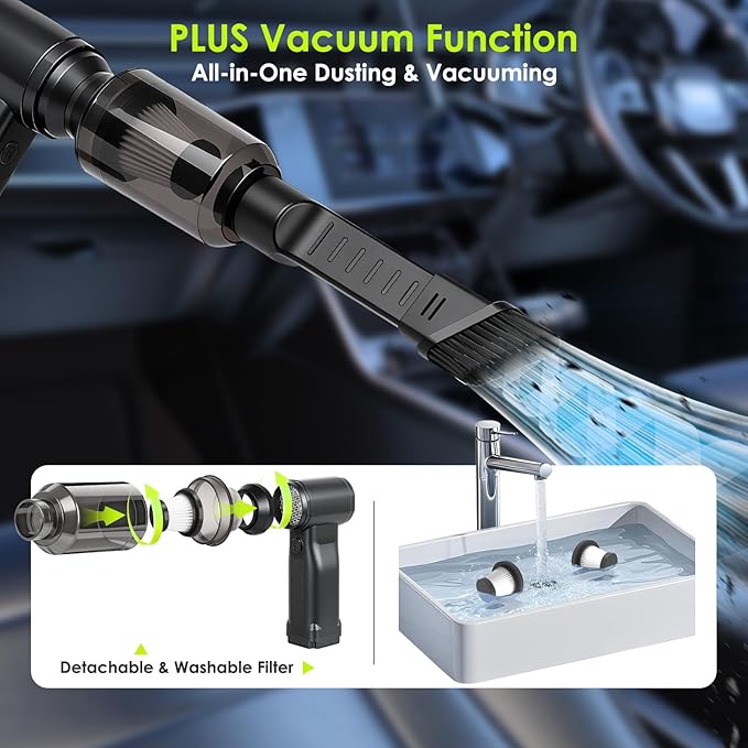 Electric Compressed Air Duster, 300,000RPM Cordless Air Blower for Dust Removal, Duster/Vacuum 2-in-1 with 10 Speeds, 20000mAh Rechargeable & 5 Nozzles Dust Blower for PC, Keyboard, Car, Outdoor