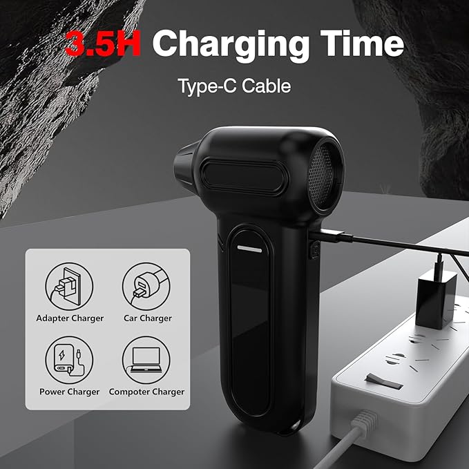 ANABOX Electric Air Duster – 150,000 RPM Brushless Cordless Blower, 4-Speed Adjustable, 8000mAh Rechargeable Battery, LED Light, for Computer, Keyboard, Car, Home & Outdoor Cleaning