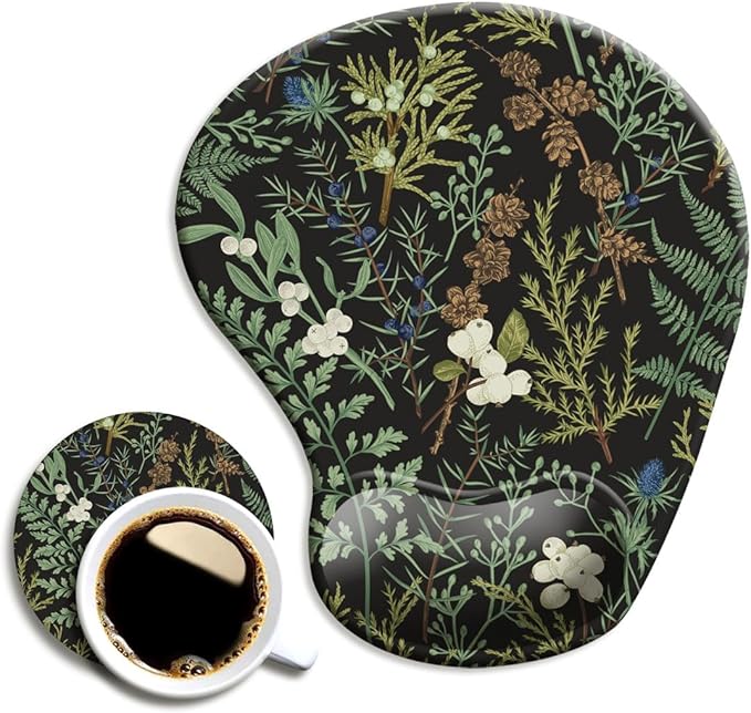 Ergonomic Mouse Pad with Wrist Support and Coaster,Mouse Pads with Non-Slip PU Base for Home Office Working Studying Easy Typing & Pain Relief Botanical Flowers