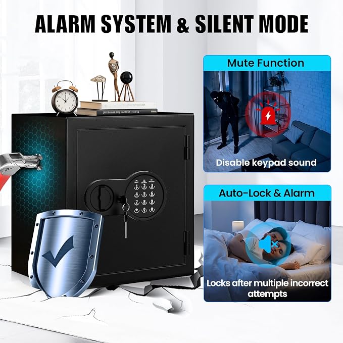 2.0 Cuft Fireproof Safe Box for Home,Digital Keypad,35-Min Fire Protection | 35-Min Fire Protection at 1700°F, Removable Shelf, Smart Alarm & Anti-Pry Security, External Emergency Power, Silent Mode