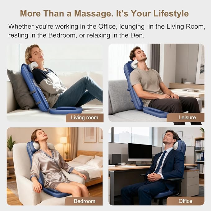Rainwolf Shiatsu Neck and Back Massage Cushion with Heat - 4D Deep Tissue Kneading Full-Back Massager for Relief Fatigue, Adjustable Intensity & Height, for Office Chair & Home