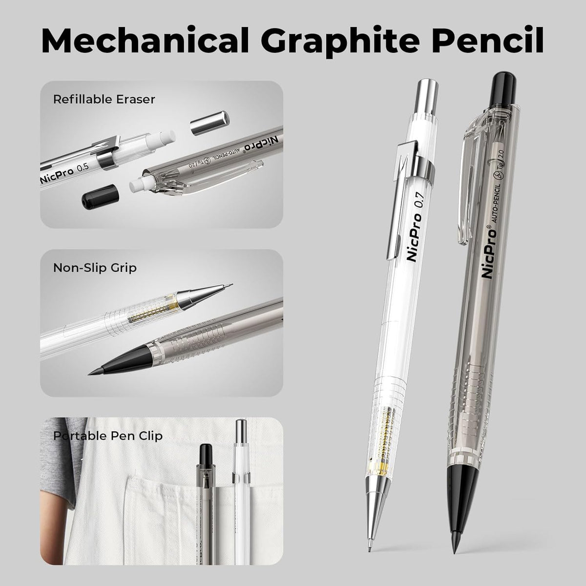Nicpro 26PCS Art Drawing Supplies Kit, Mechanical Pencils Set 0.5, 0.7, 0.9 & 2mm, 100 Sheets Sketch book, 172PCS Lead Refills, School Supplies Gifts for Artist Adults Teens Girls Boys Kids Sketching