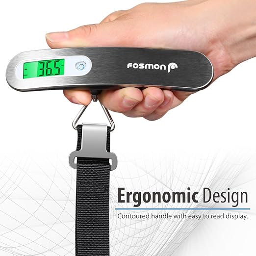 Fosmon Digital Luggage Scale, 110lbs Suitcase Baggage Scale, 1 Pack Silver | LCD Backlight Display, Tare Function, Stainless Steel Heavy Duty, Hanging Suitcase Weight Scale, Portable Travel Scale