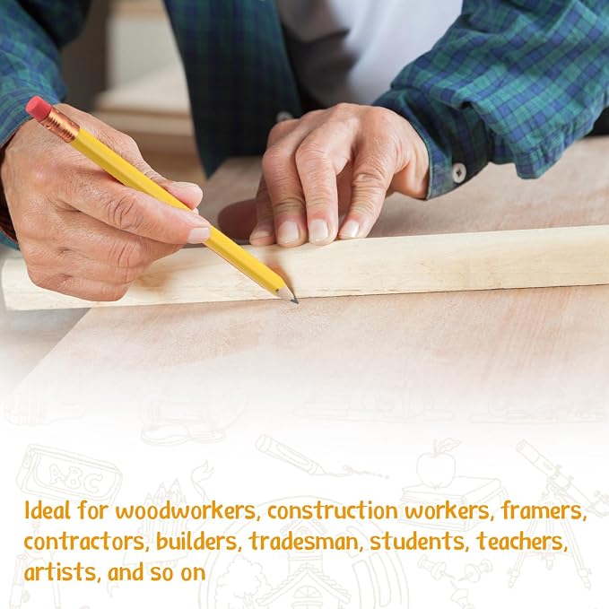 Fainne 96 Pcs Jumbo Pencil with Black Core Cedar Wooden Pencil with Eraser for Carpenters Students Teachers School Construction Woodworkers Beginners Office Workers (Yellow,Triangle)