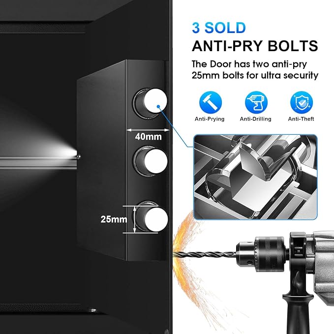 2.0 Cuft Security Safes for Home Use Fire and Water Proof, Steel Safe Box for Home with Combination Lock, Alarm System and Removable Shelf, Anti-theft Fireproof Lock Box for Money, Documents