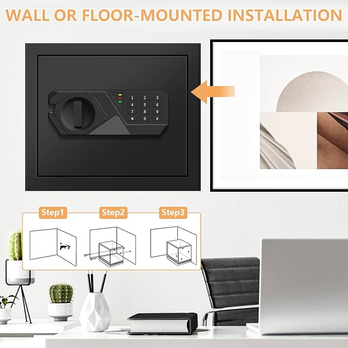 1.8 Cub Small Fireproof Safes for Home, Digital Security Home Safes Fireproof Waterproof with Programmable Keypad Keys and Alarm System, Anti-Theft Fire Safe Box for Document Money Valuables