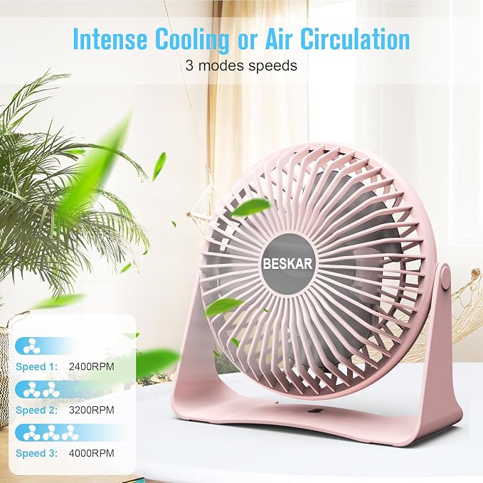 BESKAR USB Clip on Fan, Portable Small Desk Fan with Cord Powered | Quiet Operation and 360°Rotate, Personal Cooling Fan for Home, Office, Bedroom, 3.9 ft Cord