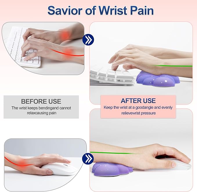 Silky Cloud Wrist Rest Set for Keyboard & Mouse, 16.9", Purple Star | Memory Foam Arm Rest with Ergonomic Support Fits Full Keyboards and Reduces Typing Fatigue for Office, Gaming and Home Use