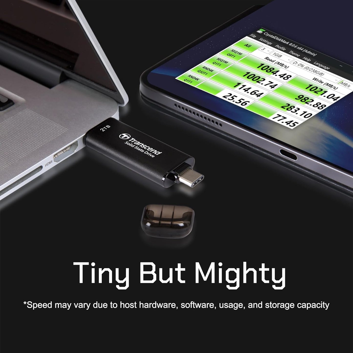 Transcend 2TB External SSD, Up to 1,050MB/s, Dual USB Hard Drive for Tesla, iPhone15,16&iPad&Mac, Steam Deck/ROG Ally/MSI Claw/Windows/Android/PS5/Smart TV, 2-in-1 Type C &A, USB 3.2 Gen2 Portable SSD