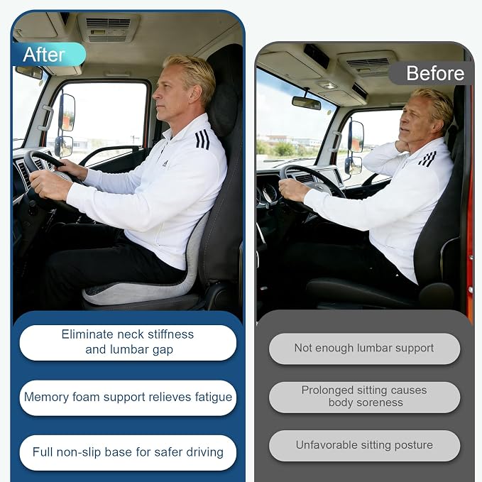 Truck Driver Seat Cushion, Cushion for Car Seat Driver for Comfort. | Integrated lumbar-hip cushion with sync support relieves long-sitting pain, reduces coccyx & ischial pressure.