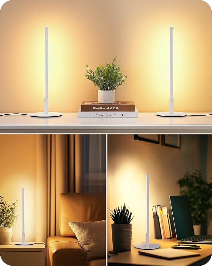 EDISHINE LED Table Lamp, Minimalist Desk Lamps for Home Office, White | Dimmable, 3 Color Temperature, Power Cord Touch Switch, Metal Finish, Ideal for Bedroom, Living Room