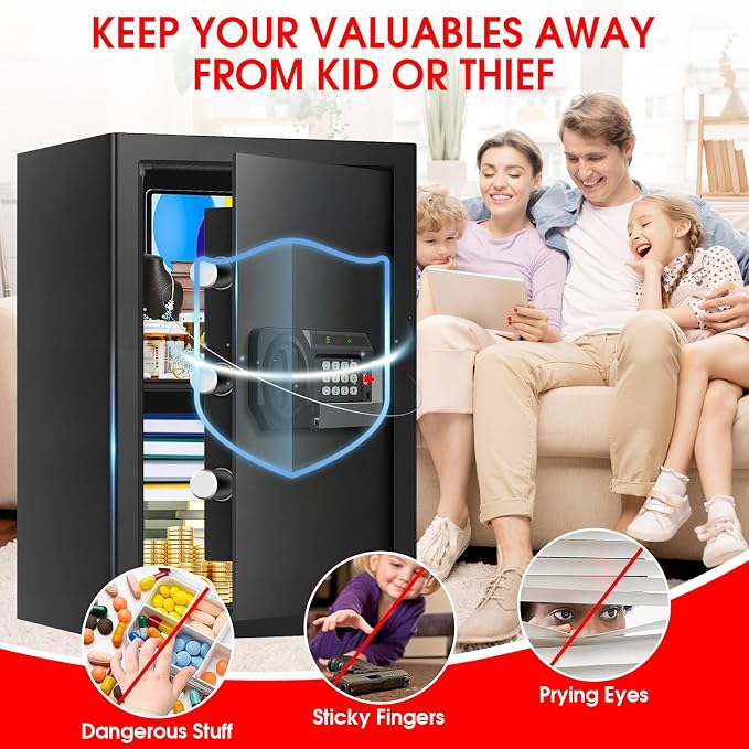 3.3 Cuft Large Home Safes Water and Fireproof, Anti-theft Floor Safe for Home Use with Programmable Keypad, Alarm System and Spare Keys, Digital Home Safes for Documents, Medicine