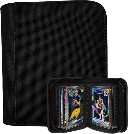Ringless Card Binder for Trading Cards - 40 Pocket Side-Loading Card Album with 20 Sleeves, Lightweight Zipper Storage Folders for TCG, MTG, Sports Cards (Baseball, Football) (Black)