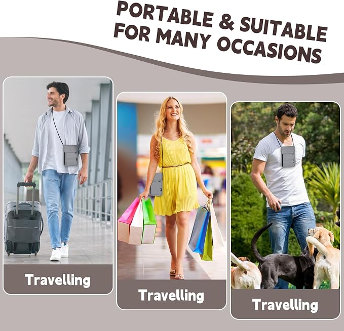 Likesing 5.5" L x 7.9" W Travel Neck Wallet, RFID Passport Pouch-Light Grey | RFID Blocking Passport Holder for Travel, Security Lightweight Passport Travel Wallet, Neck Pouch Gifts for Women Men
